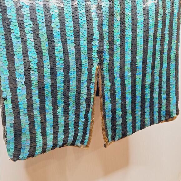 Vintage 80's La Scala Beaded Sequined Evening Dress Silk Party M Striped Glam - Picture 14 of 16